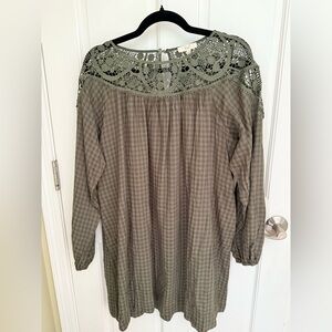 Easel Olive Green Crochet Yoke Dress